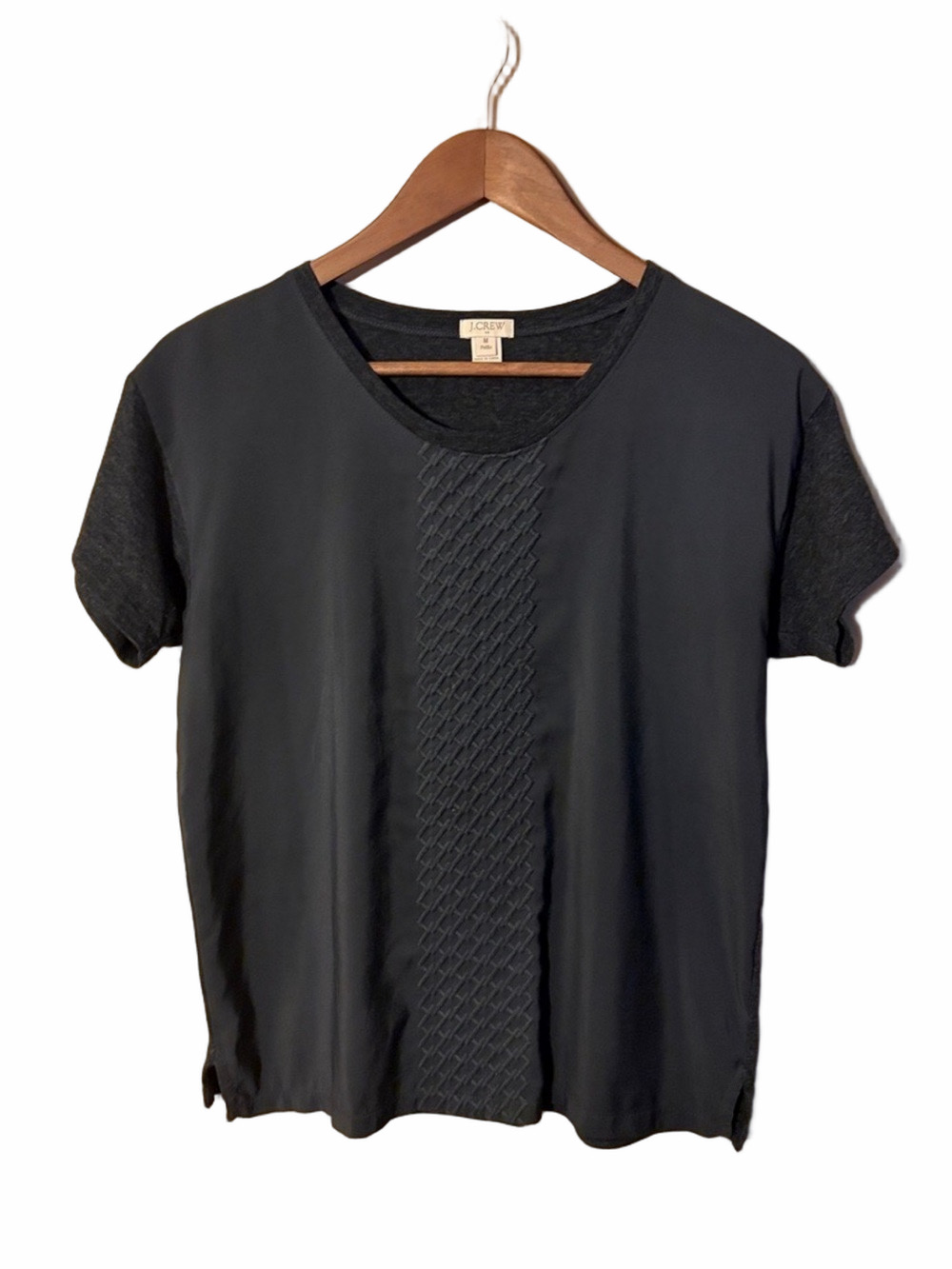 J. Crew Black Short-Sleeve Knit Front Panel Tee